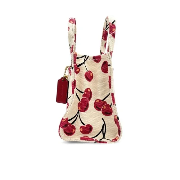 NEW COACH Mini Cargo Cherry Print Canvas Tote Bag 20 in Chalk/Multi - Picture 10 of 14